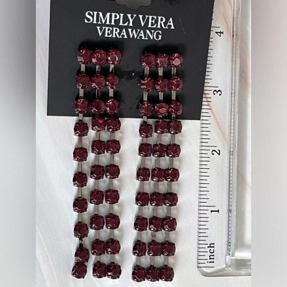 Simply Vera Wang Simulated Crystal Triple Strand Drop Earrings Dark Red - Picture 7 of 7